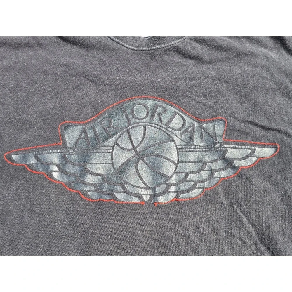 Vintage Air Jordan Wings Graphic T Shirt Mens XL Cotton Y2K 2000s Red Logo Black